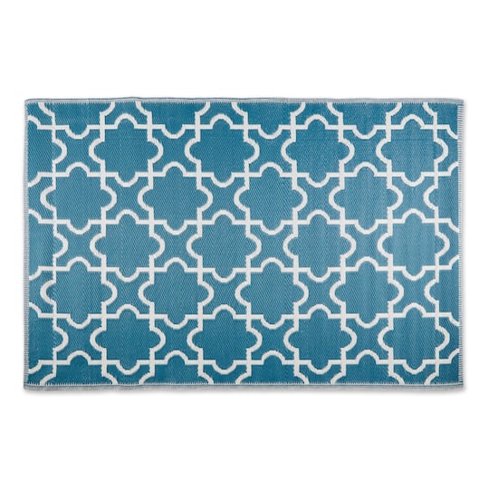 DII® Storm Blue & White Lattice Outdoor Rug, 4ft. x 6ft.
